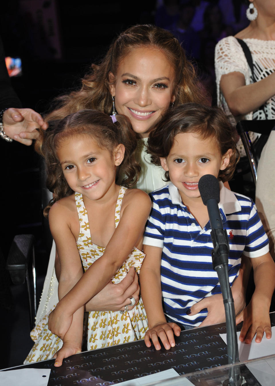 HOLLYWOOD, CA - MAY 10: Judge Jennifer Lopez (C) with daughter Emme (L) and son Max at FOX's American Idol Season 11 Top 4 To 3 Live Elimination Show on May 10, 2012 in Hollywood, California. (Photo by FOX via Getty Images)