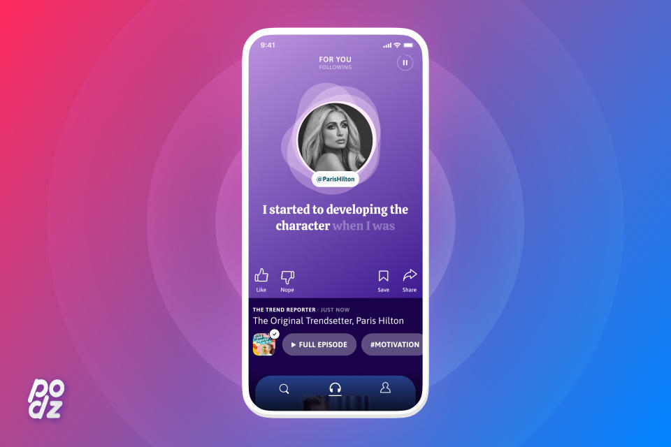 Podz is a new app that curates an "infinite playlist" filled with 60-second highlights to discover new podcasts. Paris Hilton, along with journalists Katie Couric and Maria Schiavocampo are joining as investors and advisors. 