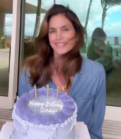 <p>Cindy Crawford/Instagram</p> Cindy Crawford with her birthday cake