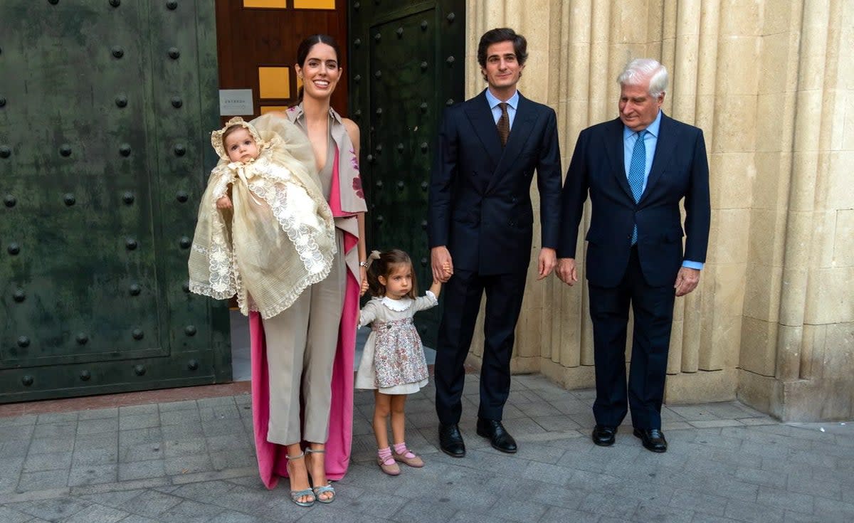 Carlos Fitz James, Duke of Alba, Fernando Fitz James y Solis and Sofia Palazuelo during the baptism of their daughter, Sofía  (Cordon Press)