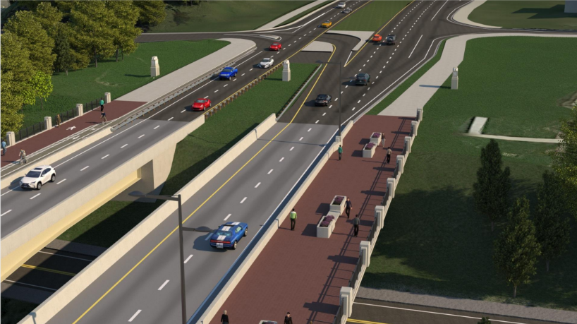 A rendering of bike and walking paths on the refitted Bowen Bridge, part of plans for a massive rebuilding of Interstate 26 through Asheville.