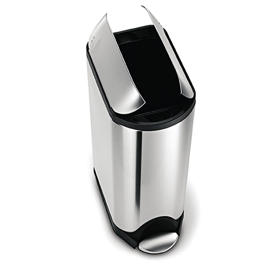 This trash can was specifically designed for&nbsp;tight spots with its rectangular shape and butterfly lid. <a href="https://www.amazon.com/simplehuman-Butterfly-Trash-Stainless-Steel/dp/B008673164/ref=sr_1_3?s=home-garden&amp;ie=UTF8&amp;qid=1501786757&amp;sr=1-3-spons&amp;keywords=simplehuman+trash+can&amp;psc=1" target="_blank">Shop it here for $160.</a>