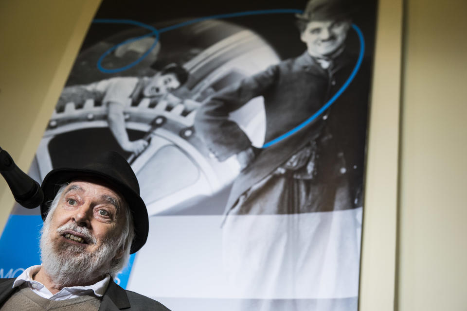 Michael Chaplin, a son of Charlie Chaplin, speaks to a press conference at the Swiss mansion where their famous father lived the last 25 years of his life. Chaplin’s family and supporters gathered Wednesday, May 7, 2014, to discuss the future of the Charlie Chaplin Museum planned at the Manoir de Ban, an estate along Lake Geneva in Corsier-sur-Vevey, Switzerland. The museum, called “Chaplin’s World, will be a dedicated space to introduce Chaplin and his work to new generations. A spring 2016 opening is planned. (AP Photo/Keystone,Jean-Christophe Bott)