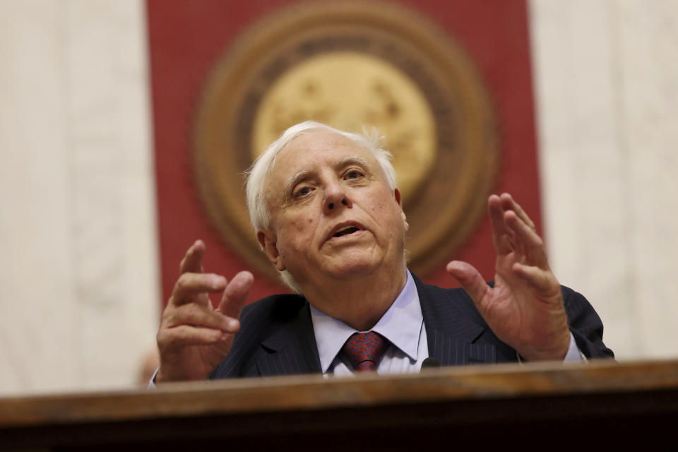 West Virginia Gov. Jim Justice delivers the State of the State address in Charleston, W.Va., on Wednesday, Jan. 10, 2024. (AP Photo/Chris Jackson)