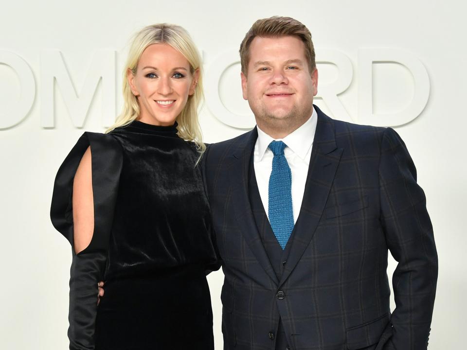 Julia Carey and James Corden attend the Tom Ford AW20 Show at Milk Studios on February 07, 2020 in Hollywood, California