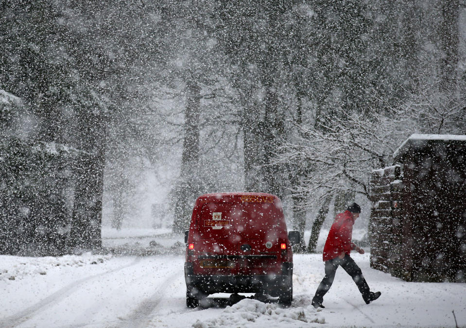 <em>More snow – snow was already falling in some areas on Sunday, with more predicted (Pictures: PA)</em>