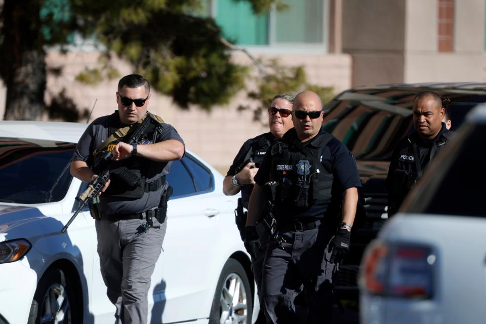 Nevada State Police officers head onto the University of Nevada, Las Vegas, campus after a shooting took place (AP)