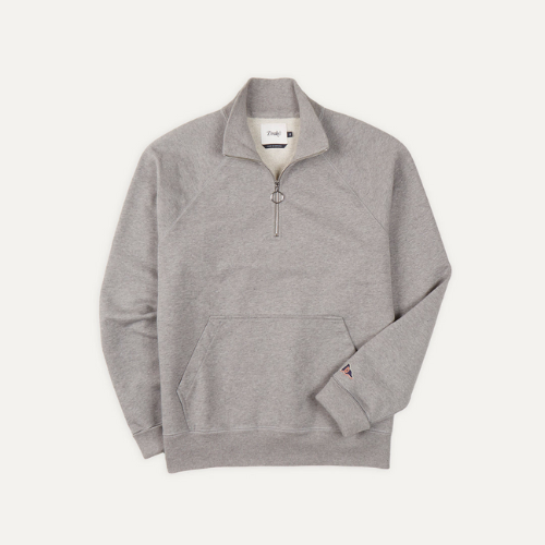 Drake's Grey Cotton Quarter Zip Sweatshirt