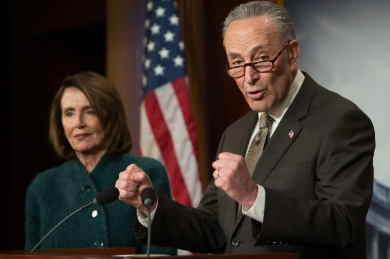 Trump criticized Democrats, led by Senate Minority Leader Chuck Schumer and House Democratic Leader Nancy Pelosi, for their "tremendous opposition" on military spending