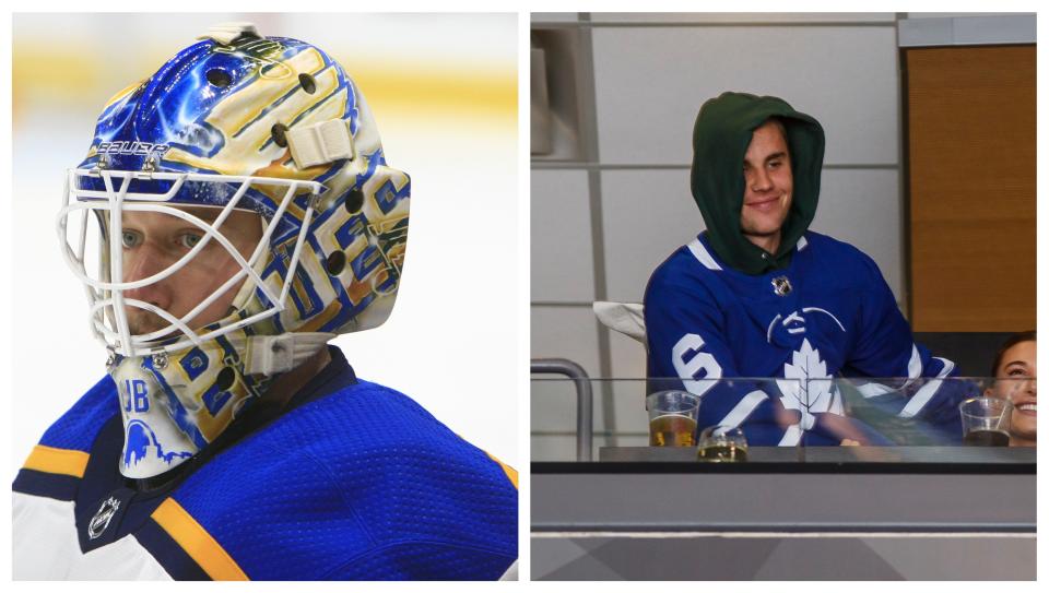 The Blues netminder took to Instagram to challenge the popstar. (Getty Images)