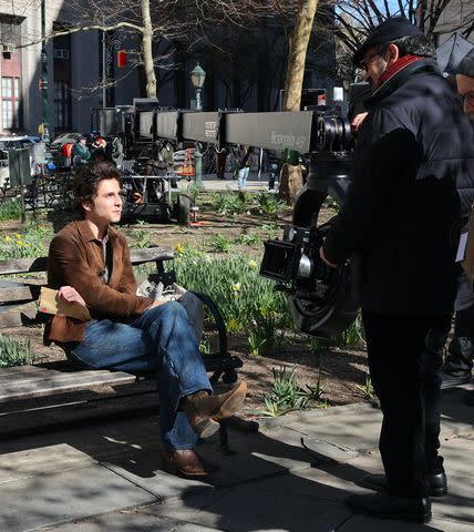 <p>METROPOLIS/Bauer-Griffin/GC Images</p> James Mangold directs Timothee Chalamet through as scene in Bob Dylan biopic 'A Complete Unknown'