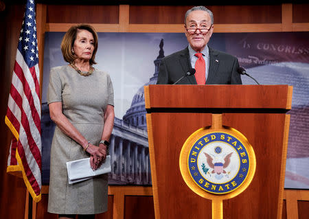 Democratic Congressional leaders Pelosi and Schumer speak after deal was reached to end partial government shutdown in Washington, U.S., January 25, 2019. REUTERS/Joshua Roberts/Files