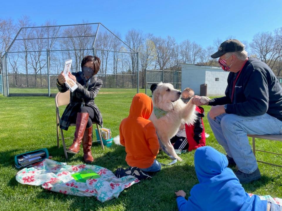 Therapy dog Tyle in Sandyston-Walpack elementary school in Sussex County, New Jersey