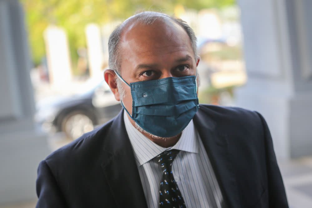 Lawyer Gobind Singh Deo arrives at the Kuala Lumpur High Court July 15, 2021. — Picture by Yusof Mat Isa