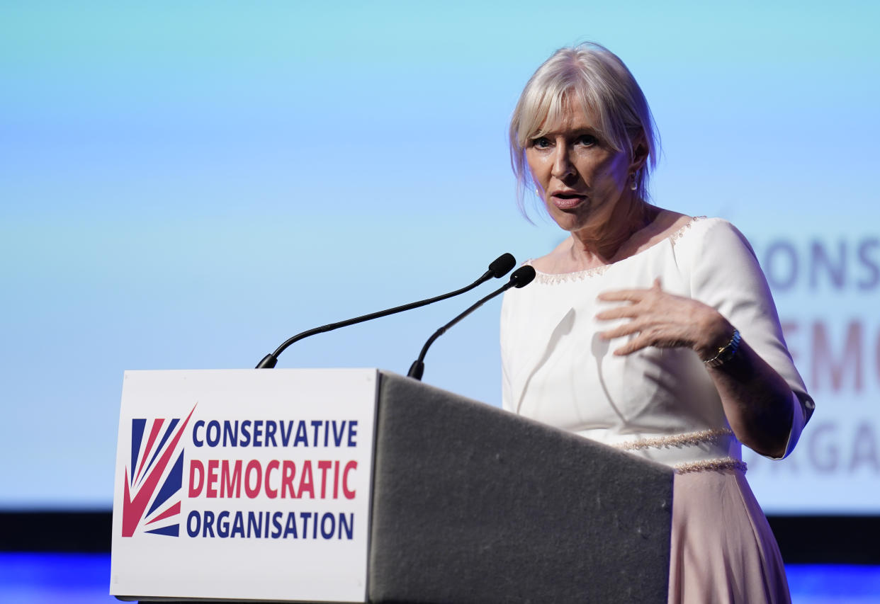 Nadine Dorries gives a speech during the Conservative Democratic Organisation conference at Bournemouth International Centre. Picture date: Saturday May 13, 2023. (Photo by Andrew Matthews/PA Images via Getty Images)