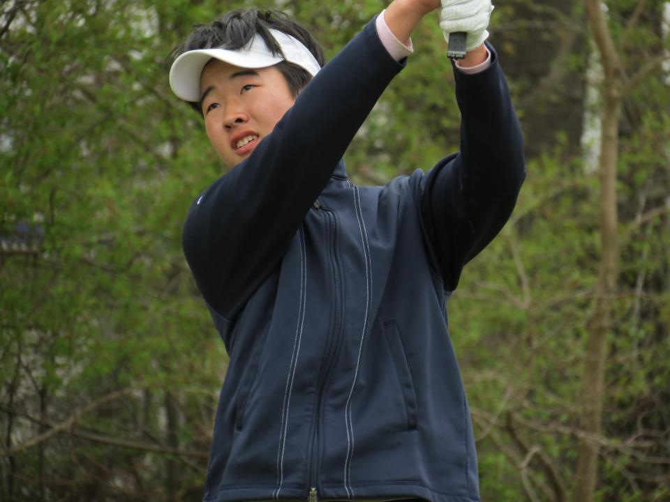 Sophomore Jun Chun, shown here last month, helped Old Tappan qualify for the NJSIAA Boys Golf Championship by placing second to Madison at the North 1 and 2, Group 2 sectional at Bowling Green GC in Jefferson on Monday, May 9, 2022.