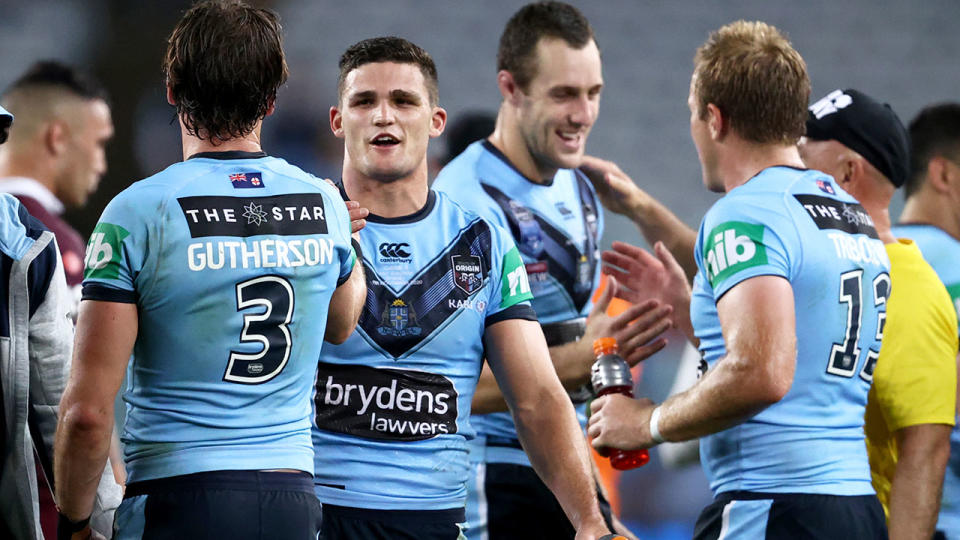 Pictured here, NSW are aiming for a series three-peat in the Wednesday night's Origin decider.