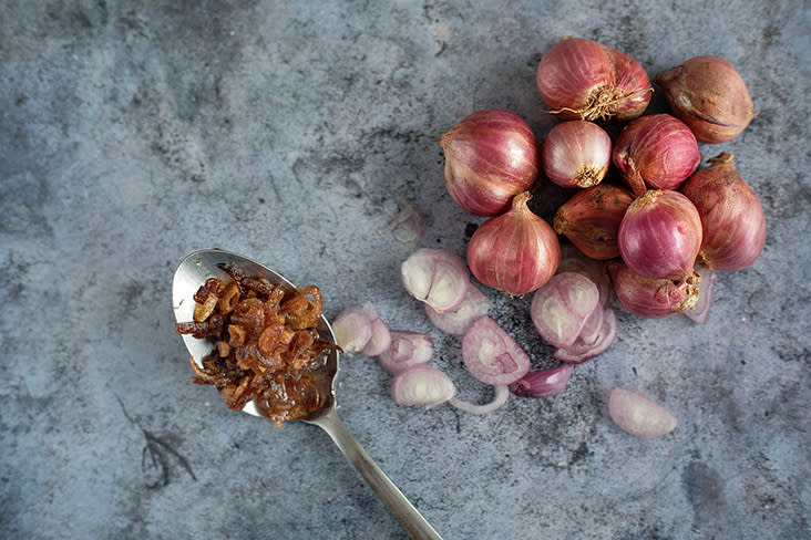 Garnish the dish with some fried shallots for an aromatic finish.