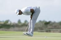 December 1, 2017; New Providence, The Bahamas; Tiger Woods reacts after missing his putt on the 13th hole during the second round of the Hero World Challenge golf tournament at Albany. Kyle Terada-USA TODAY Sports