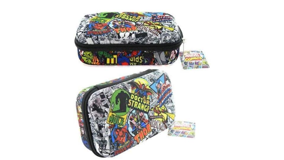 This pencil case has super hero style.