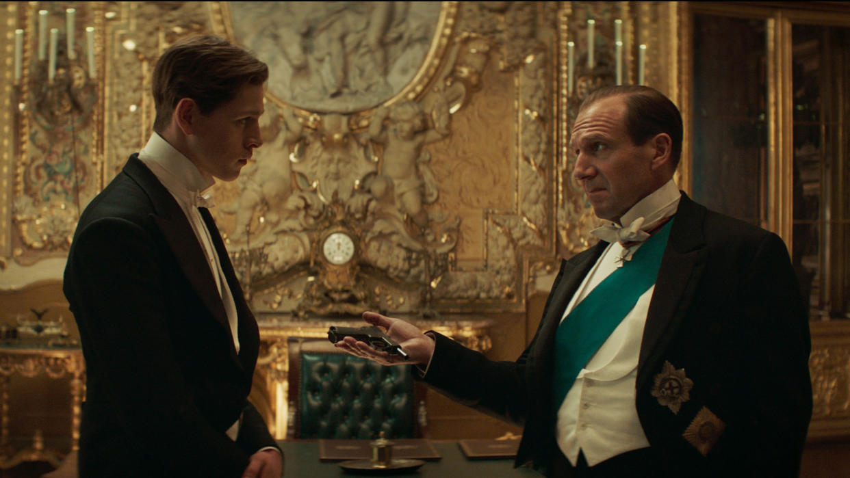 Harris Dickinson and Ralph Fiennes in 'The King's Man'. (Credit: 20th Century Studios)