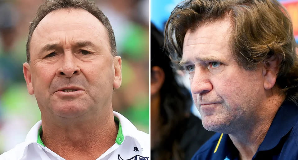 Pictured left to right, Ricky Stuart and Des Hasler.