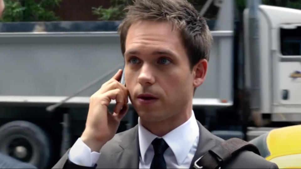 Patrick J Adams on the phone in Suits