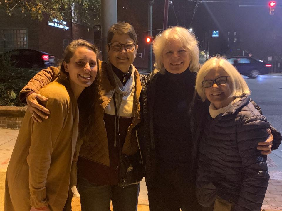 Erin, far left, with her trinity of encouragers after a celebratory dinner.