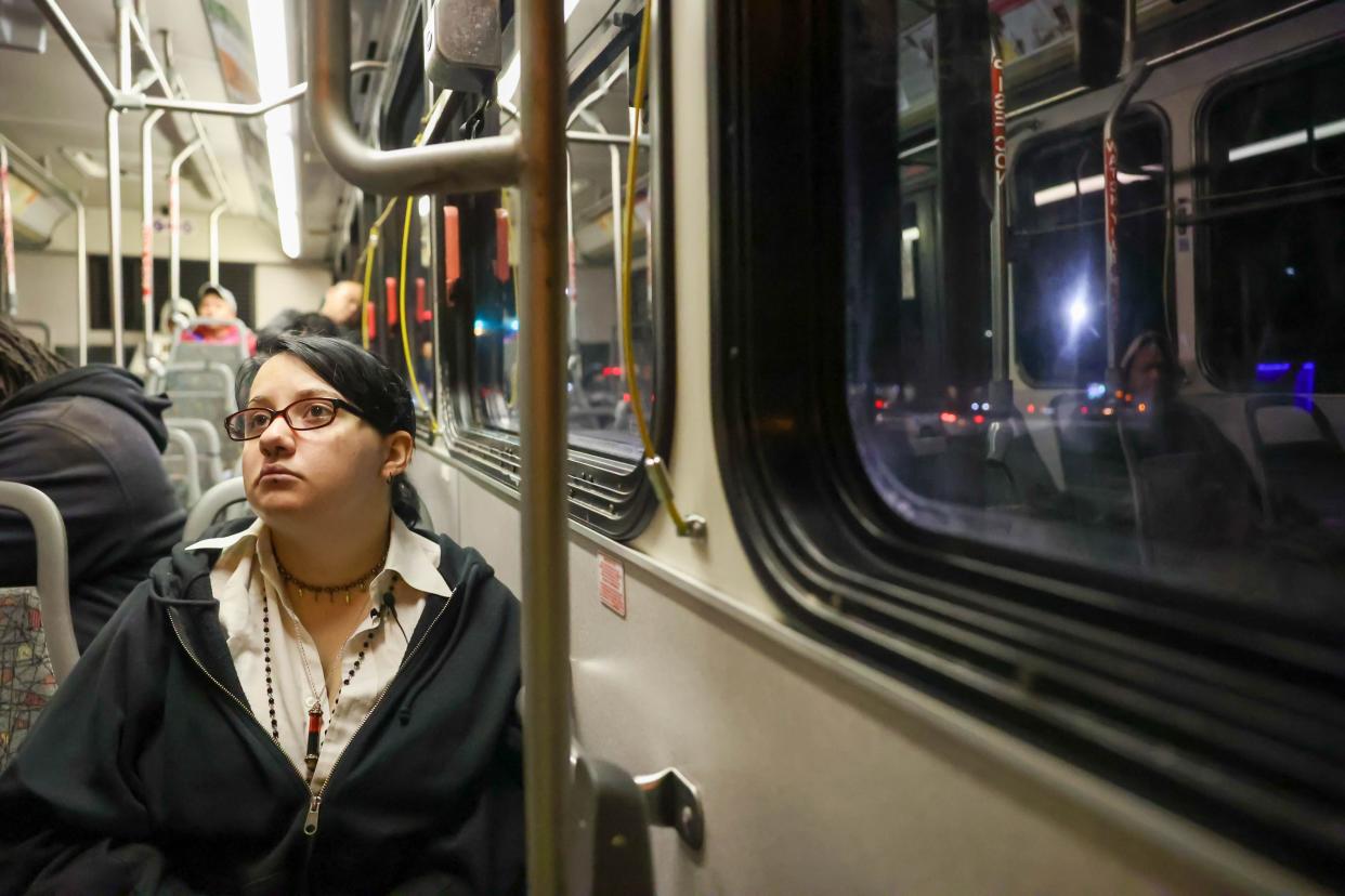 Marshall Shane rides a Chatham Area Transit bus from the southside toward Savannah Arts Academy in the early morning hours of Thursday, March 21, 2024.