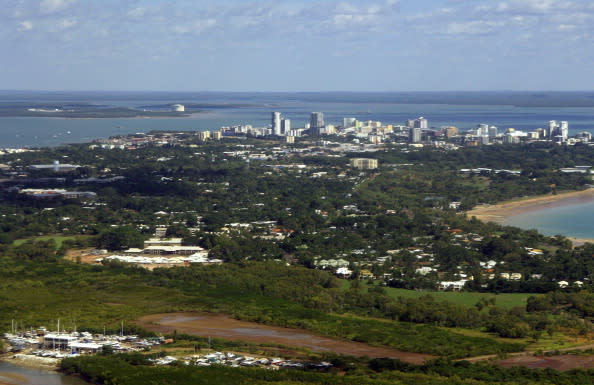 Darwin's central business district and surrounding areas are seen in this aerial photograph in Darwin.