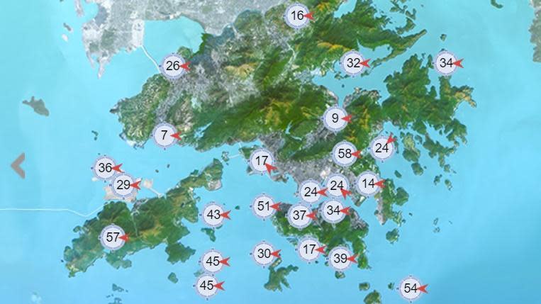 天文台表示，一股達強風程度的東北季候風為廣東沿岸帶來較涼的天氣。(香港天文台)