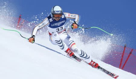 Alpine Skiing - FIS Alpine Skiing World Championships - Men's Alpine Combined Downhill - St. Moritz, Switzerland - 13/2/17 - Andreas Sander of Germany skis in the downhill part of the Alpine Combined. REUTERS/Ruben Sprich