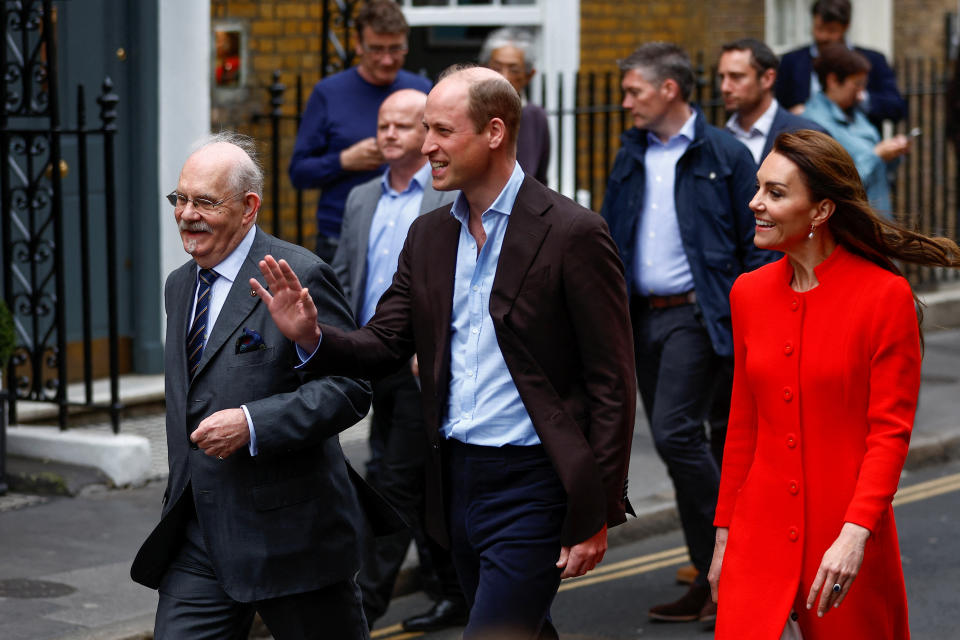 Britain's Prince William and Catherine, Princess of Wales walk amid a visit to The Dog and Duck Pub in Soho, London, Britain May 4, 2023. REUTERS/Peter Nicholls