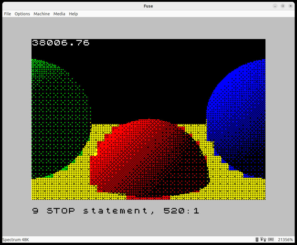 A ray-traced image showing the shaded color dither created on the ZX Spectrum.