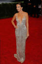 <p>The actress looked sultry and sexy in a V-cut silver lamé gown. (Photo: Getty Images) </p>