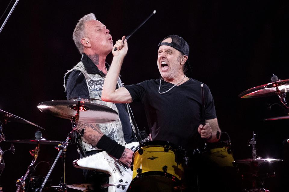 Metallica performs during the M72 World Tour at Ford Field in Detroit on Friday, Nov. 10, 2023.