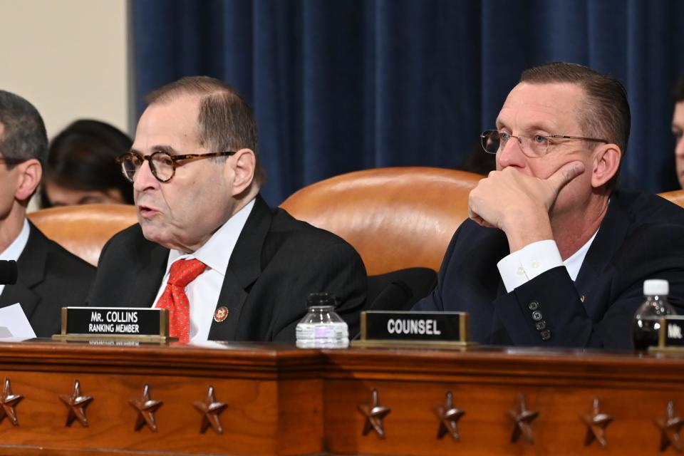 House Judiciary Committee Chairman Rep. Jerrold Nadler, D-N.Y., left, and ranking member Rep. Doug Collins, R-Ga., continue the markup of H.Res. 755, Articles of Impeachment Against President Donald J. Trump in Washington, DC on Dec. 12, 2019.