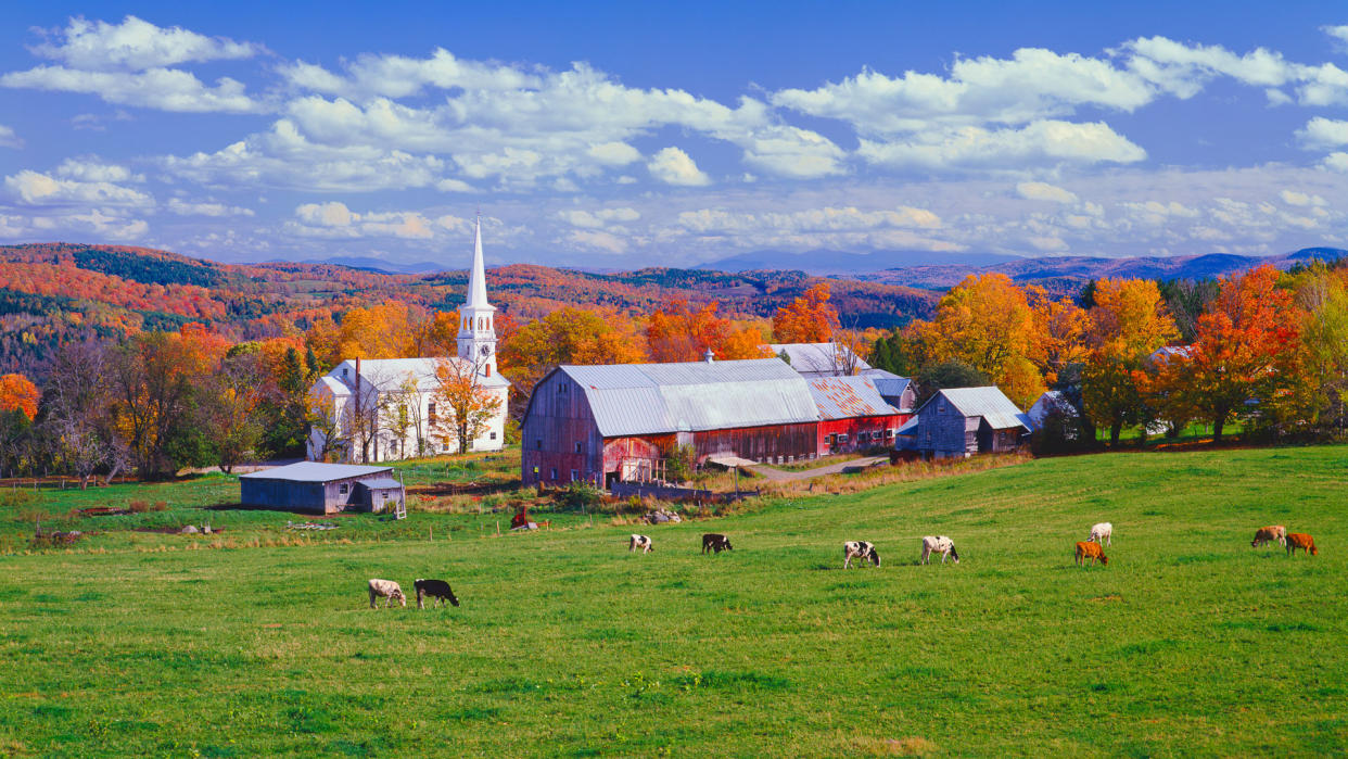 The village of South Peacham nestled in the hill side of Vermont.