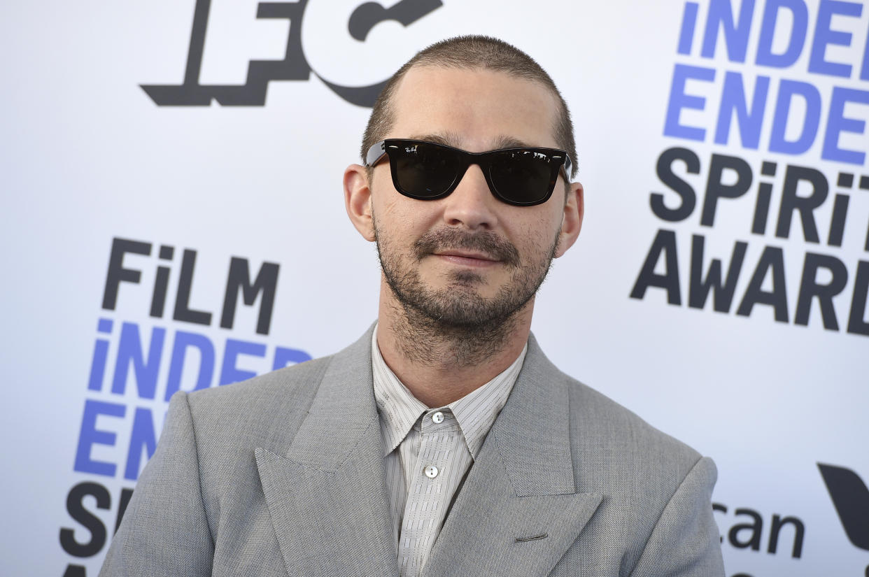Shia LaBeouf arrives at the 35th Film Independent Spirit Awards on Saturday, Feb. 8, 2020, in Santa Monica, Calif. (Photo by Jordan Strauss/Invision/AP)