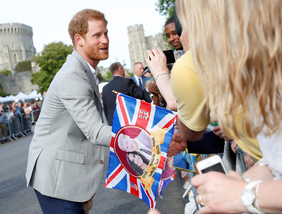 Prince Harry greets well-wishers lined up in Windsor, England, on May 18, 2018. (Photo: Phil Noble/Reuters)