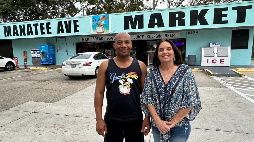 Seafood gumbo is the number-one seller at Manatee Avenue Market-Gumbozilla at 5104 Manatee Ave. W., Bradenton. Shown above are owners Andre Bazile and Traci Kearton.