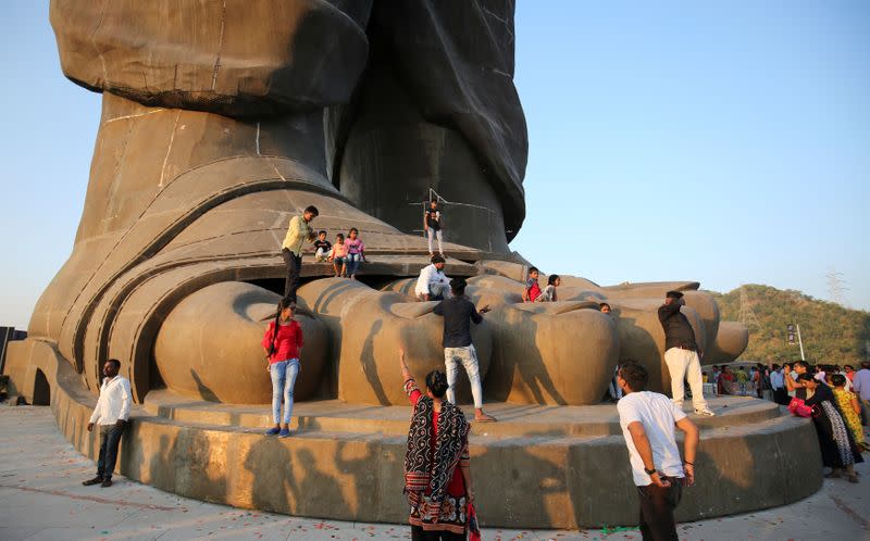 People visit the "Statue of Unity" portraying Sardar Vallabhbhai Patel, one of the founding fathers of India, during its inauguration in Kevadia