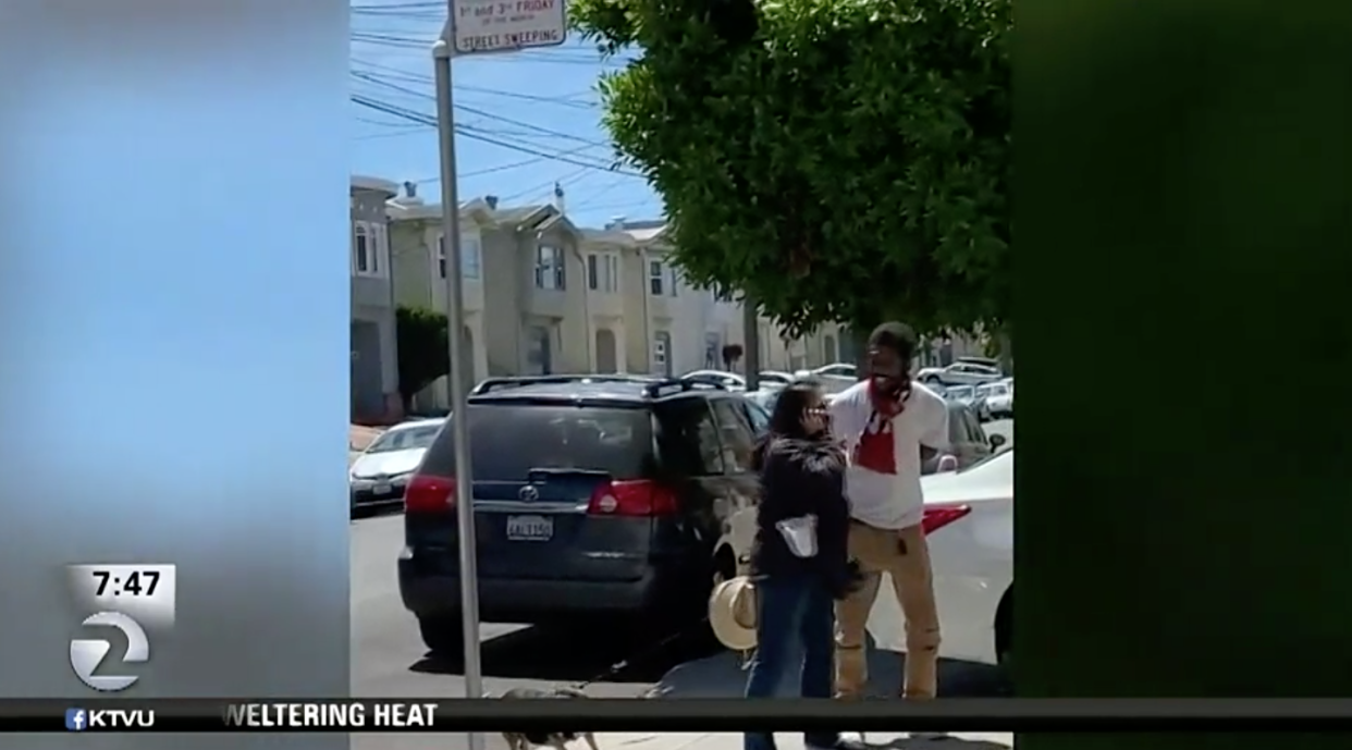 A food delivery driver is accused of going on a racist rant after a woman asked him not to illegally park in her driveway in San Francisco. (Photo: KTVU)