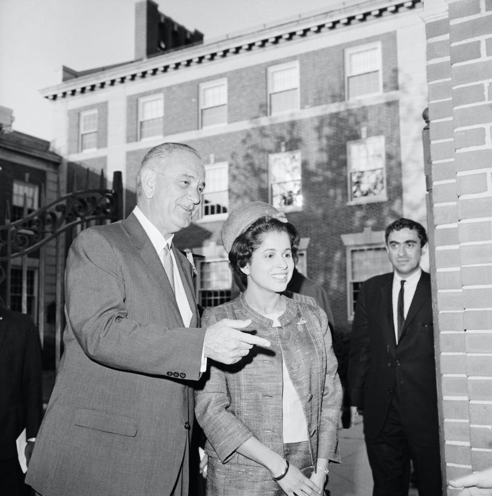 President Lyndon Johnson chats with Howard law professor Patricia Harris after Howard’s commencement on June 4, 1965. <a href="https://www.gettyimages.com/detail/news-photo/washington-dc-president-johnson-chats-with-mrs-patricia-r-news-photo/514870364?adppopup=true" rel="nofollow noopener" target="_blank" data-ylk="slk:Bettmann/GettyImages;elm:context_link;itc:0;sec:content-canvas" class="link ">Bettmann/GettyImages</a>