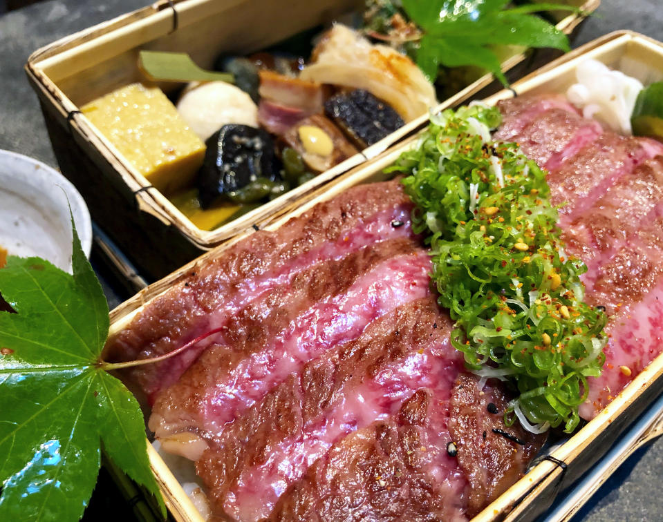 Odo's bento boxes containing grilled A5 grade Miyazaki wagyu. (Courtesy Odo)