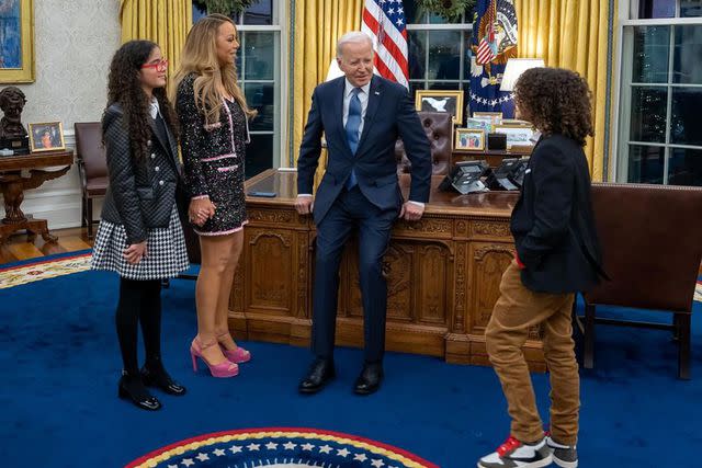 <p>Mariah Carey/Instagram</p> Mariah Carey and twins Monroe and Moroccan with President Joe Biden at the White House