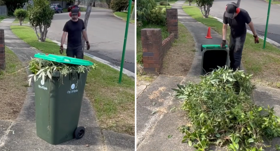 Gardener and social media personality Nathan showing fans his full green bin. 