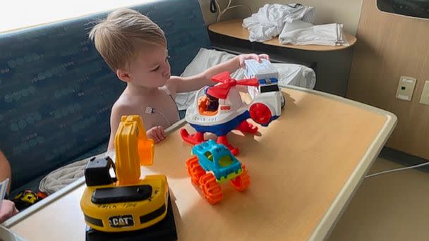 PHOTO: Wilder Jackson, 2, plays with toys at Dayton Children's Hospital as he recovers from three viruses in Dayton, Ohio, Oct. 2022. (Ciara Jackson)