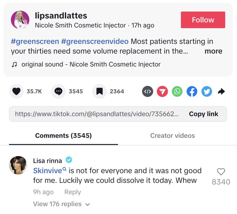 Screenshot of Lisa's TikTok comment