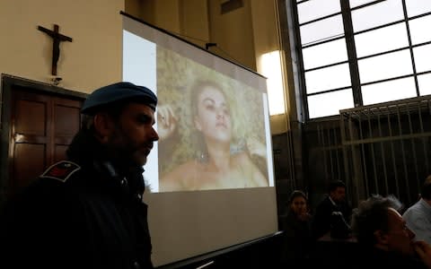 Video evidence of British model Chloe Ayling is played in a Milan courtroom, Italy, Monday, Feb. 19, 2018 - Credit:  AP